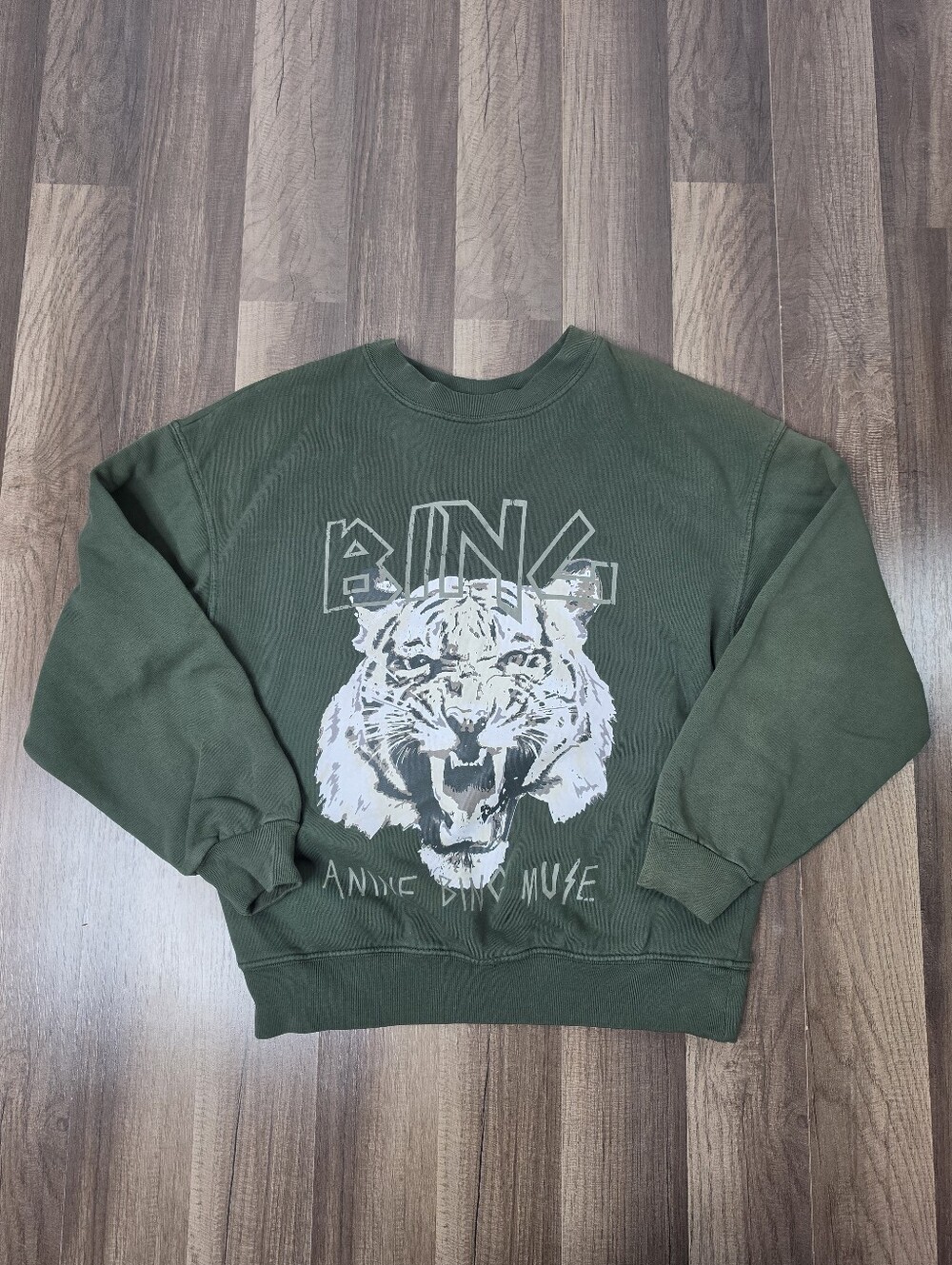 Anine Bing Forest Green Tiger Sweatshirt Streetwear Edgy Rock N Roll Chic. XXS